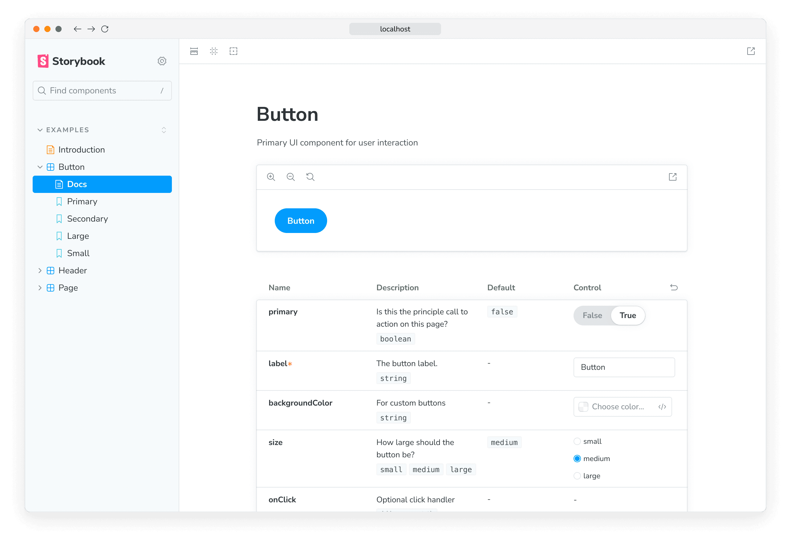 Screenshot of automatic docs template